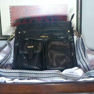 MISSNINE Black Shoulder Bag with Lots of Pockets & Decorative Strap